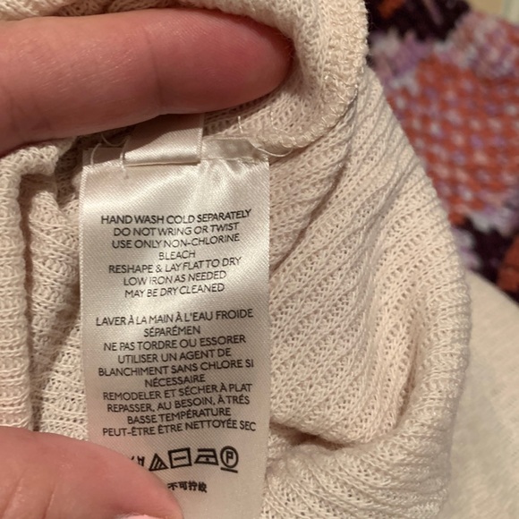 FREE PEOPLE CROCHET TURTLENECK SWEATER IN FEMME COMBO LONG PUFF SLEEVES - Picture 13 of 15